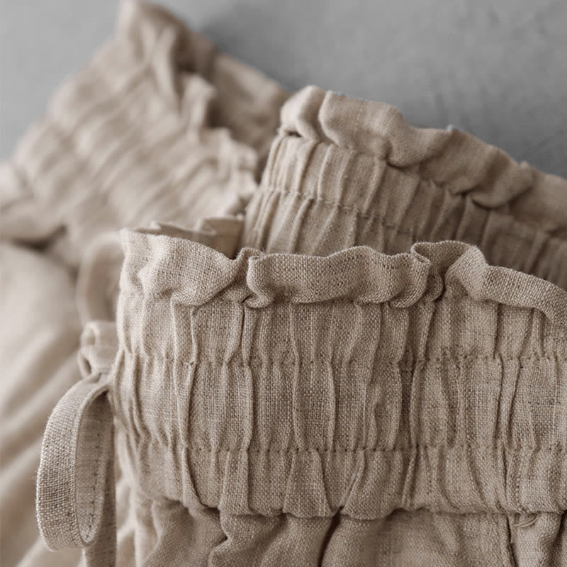 Buddha Stonesカジュアル ハイウエスト フリル ドローストリングデザイン レディース ワイドレッグ コットンパンツ ポケット付き - image 4