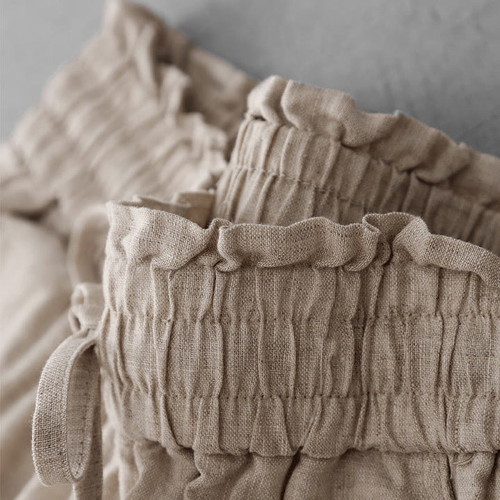 Buddha Stonesカジュアル ハイウエスト フリル ドローストリングデザイン レディース ワイドレッグ コットンパンツ ポケット付き - image 4