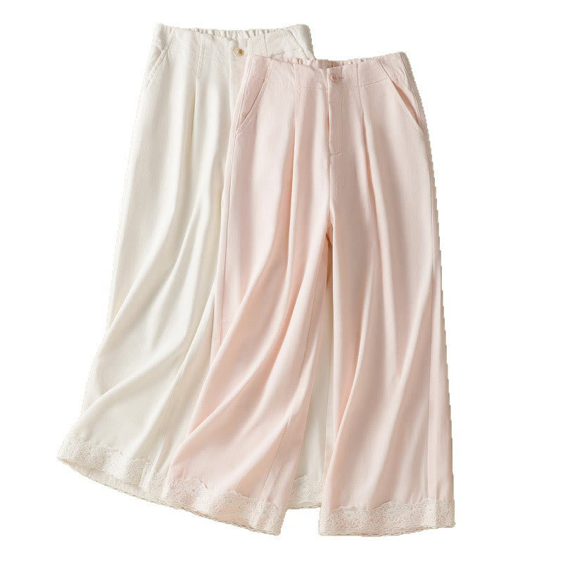 Buddha Stonesカジュアル レース パッチワークデザイン ハイウエスト レディース ワイドレッグ アンクル丈パンツ ポケット ジッパー付き - image 20