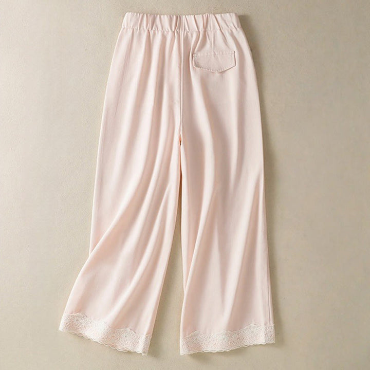 Buddha Stonesカジュアル レース パッチワークデザイン ハイウエスト レディース ワイドレッグ アンクル丈パンツ ポケット ジッパー付き - image 8