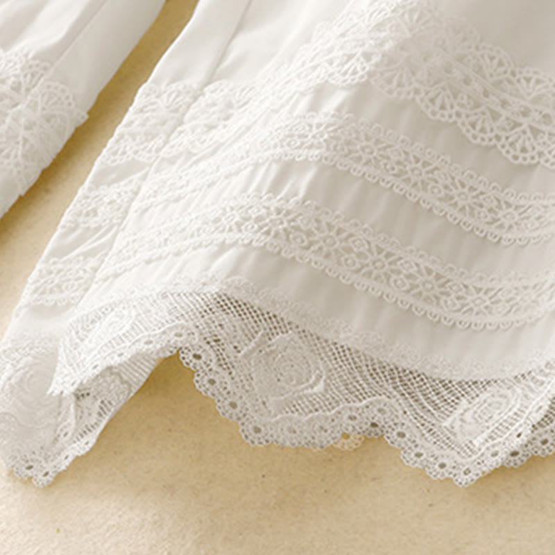 Buddha Stones通勤用 無地 レース パッチワーク ドローストリングデザイン レディース ワイドレッグ コットン アンクル丈 パンツ ポケット付き - image 12