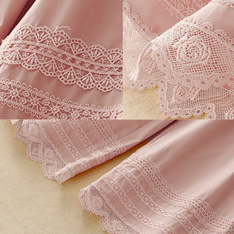 Buddha Stones通勤用 無地 レース パッチワーク ドローストリングデザイン レディース ワイドレッグ コットン アンクル丈 パンツ ポケット付き - image 7