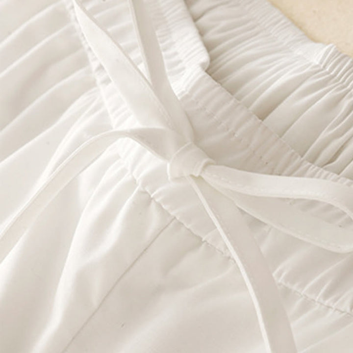 Buddha Stones通勤用 無地 レース パッチワーク ドローストリングデザイン レディース ワイドレッグ コットン アンクル丈 パンツ ポケット付き - image 10