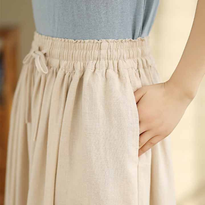 Buddha Stones春 刺繍 レース裾 パッチワーク ドローストリングデザイン レディース ワイドレッグ コットンパンツ ポケット付き - image 5