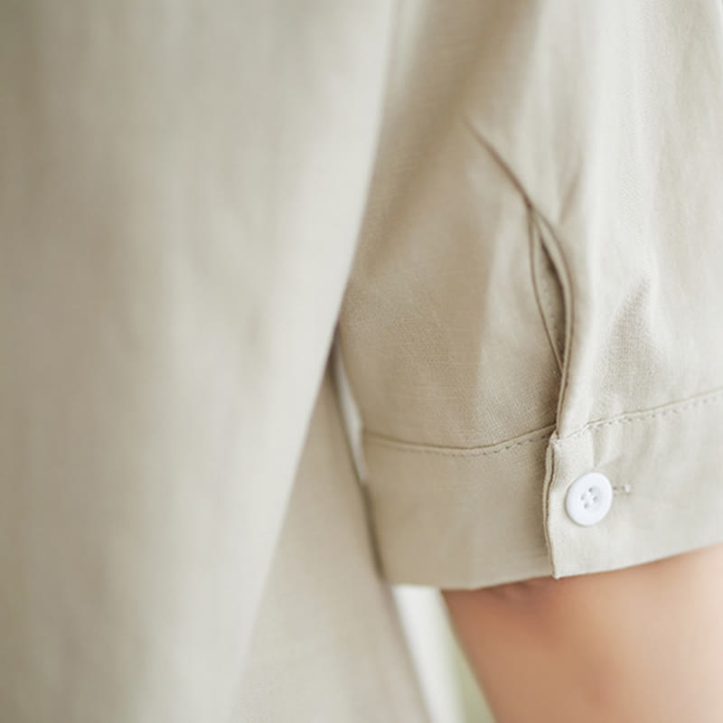 Buddha Stones 2点セット カジュアル 無地 ボタンデザイン 半袖シャツ ワイドレッグパンツ ポケット付き コットン 禅服 レディース セット - image 23