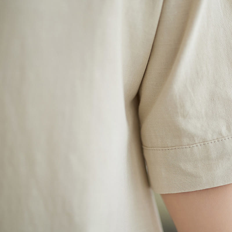 Buddha Stones 2点セット カジュアル 無地 ボタンデザイン 半袖シャツ ワイドレッグパンツ ポケット付き コットン 禅服 レディース セット - image 24