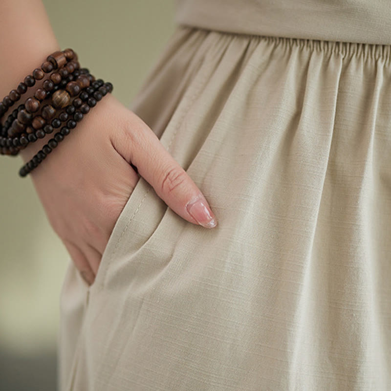 Buddha Stones 2点セット カジュアル 無地 ボタンデザイン 半袖シャツ ワイドレッグパンツ ポケット付き コットン 禅服 レディース セット - image 27