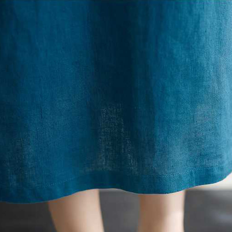 Buddha Stonesスタンドカラーボタンデザインリネン半袖ミディドレス（ポケット付き） - image 24