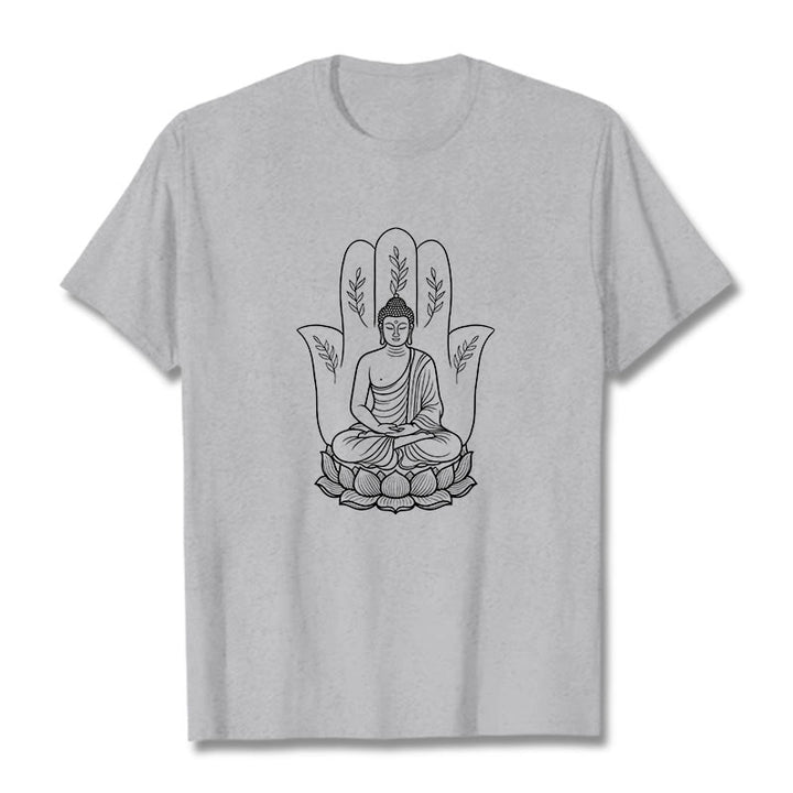 Buddha Stones、瞑想する仏陀、座禅、手の葉、蓮のベースTシャツ - ライトグレー - 2XL - image 20