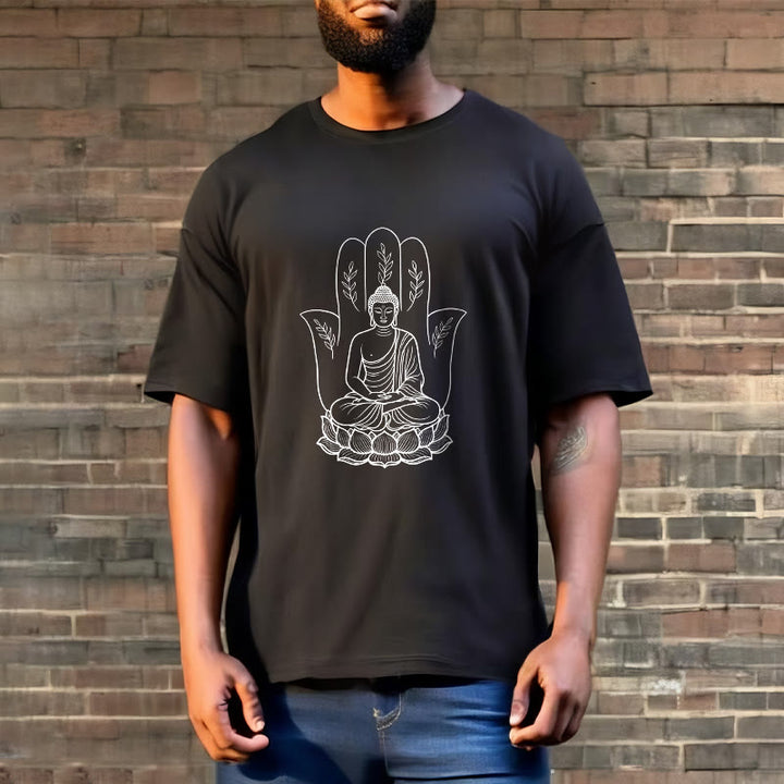 Buddha Stones、瞑想する仏陀、座禅、手の葉、蓮のベースTシャツ - image 6