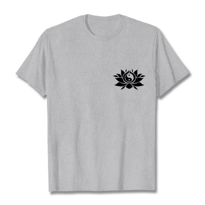 Buddha Stones陰陽 蓮の花 デザイン Tシャツ - ライトグレー - 2XL - image 10