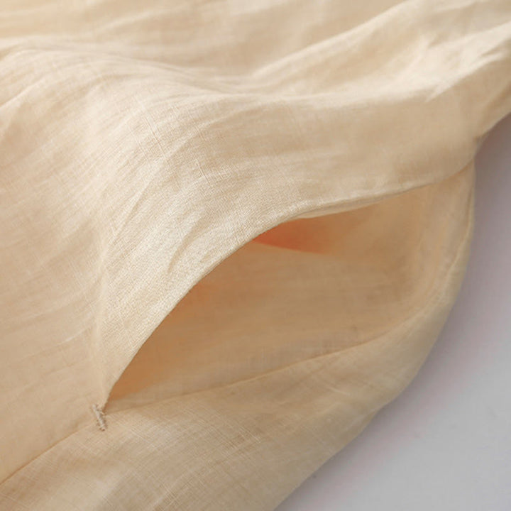 Buddha Stones刺繍ボタンデザイン ポケット付き長袖コットンリネンミディドレス - image 9