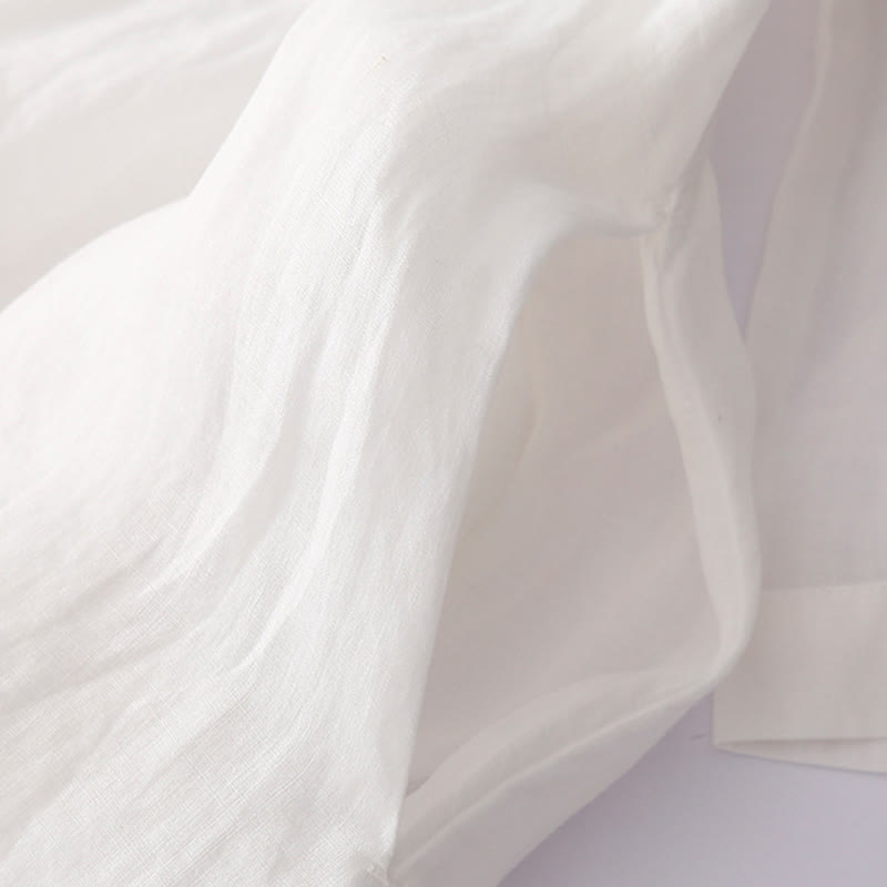 Buddha Stones刺繍ボタンデザイン ポケット付き長袖コットンリネンミディドレス - image 20