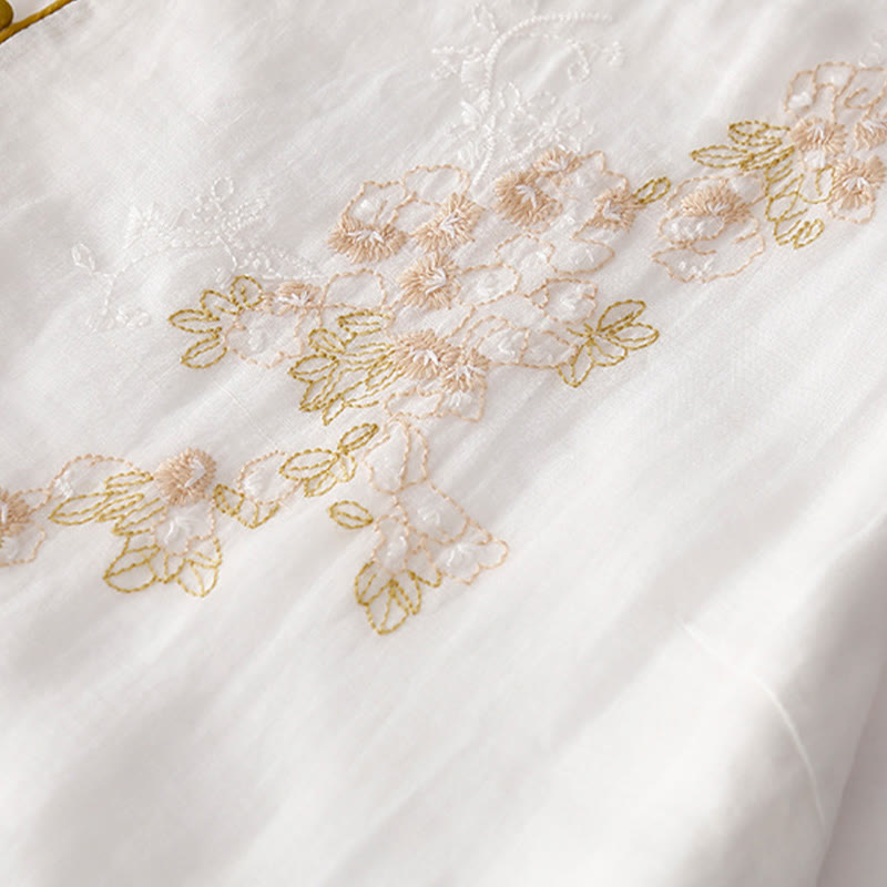 Buddha Stones刺繍ボタンデザイン ポケット付き長袖コットンリネンミディドレス - image 17