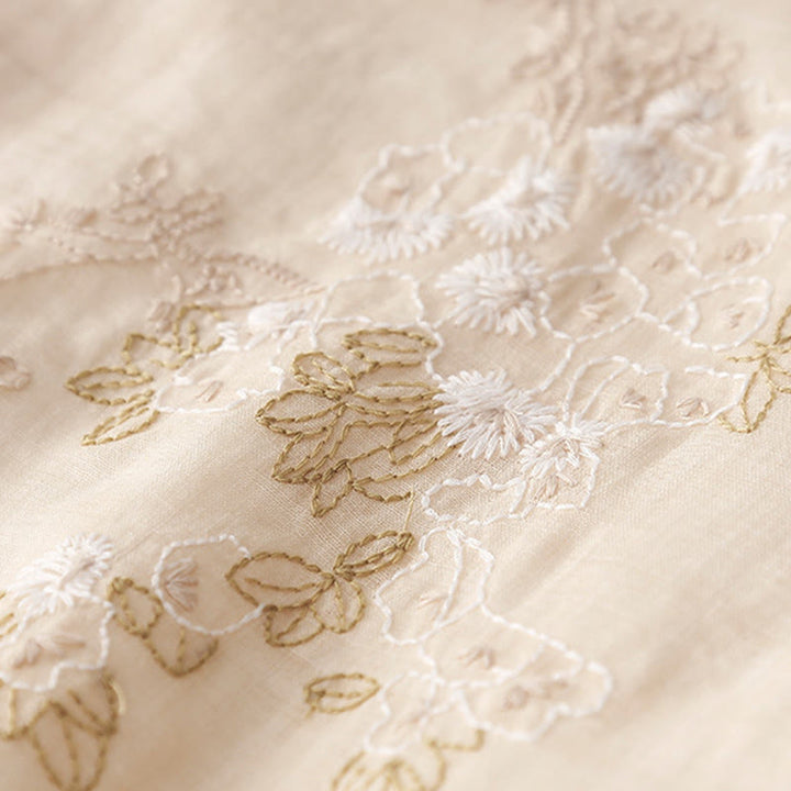 Buddha Stones刺繍ボタンデザイン ポケット付き長袖コットンリネンミディドレス - image 7