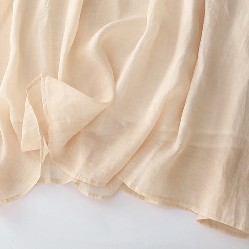 Buddha Stones刺繍ボタンデザイン ポケット付き長袖コットンリネンミディドレス - image 12