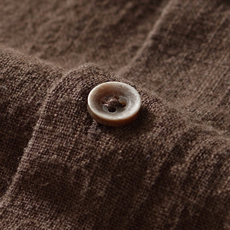 Buddha Stones無地 メンズ ボタン 長袖 コットンリネン シャツ ポケット付き - image 2