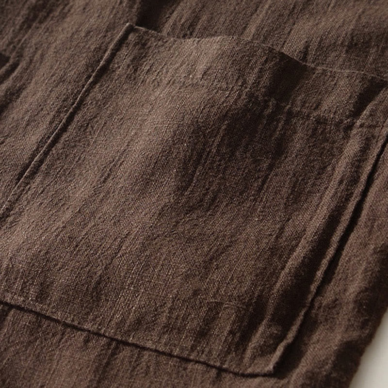 Buddha Stones無地 メンズ ボタン 長袖 コットンリネン シャツ ポケット付き - image 5