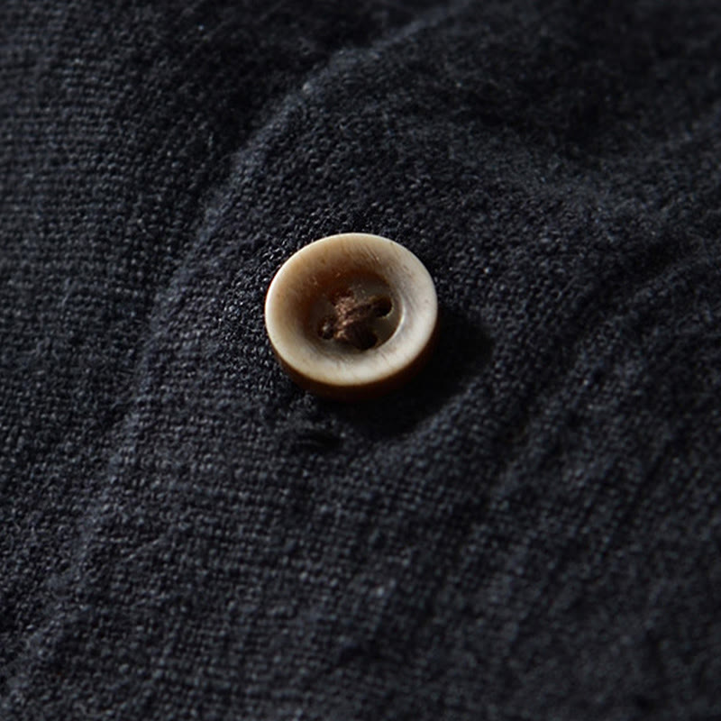 Buddha Stones無地 メンズ ボタン 長袖 コットンリネン シャツ ポケット付き - image 11