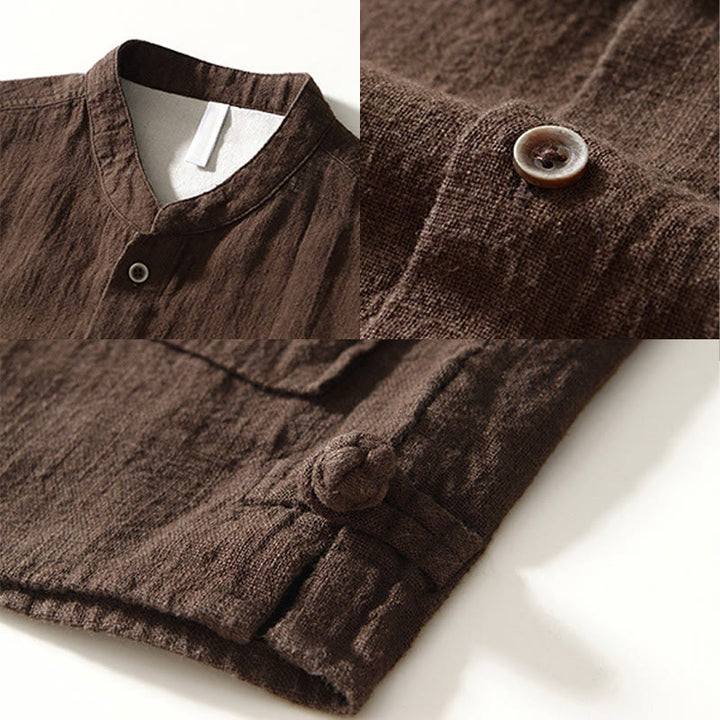 Buddha Stones無地 メンズ ボタン 長袖 コットンリネン シャツ ポケット付き - image 6