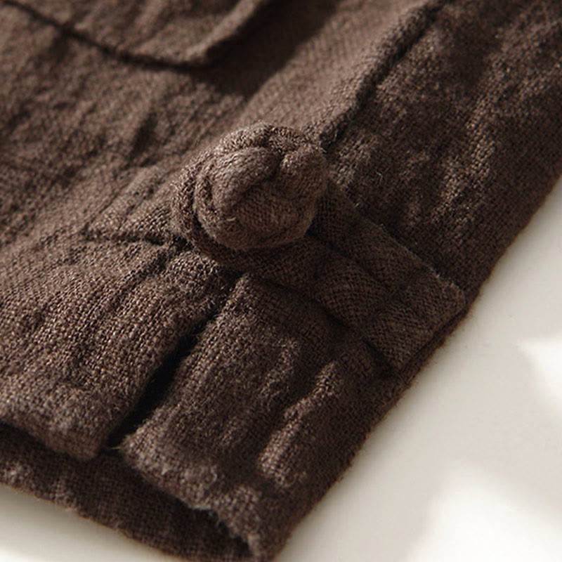 Buddha Stones無地 メンズ ボタン 長袖 コットンリネン シャツ ポケット付き - image 4