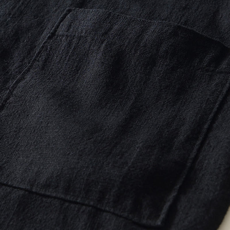 Buddha Stones無地 メンズ ボタン 長袖 コットンリネン シャツ ポケット付き - image 14