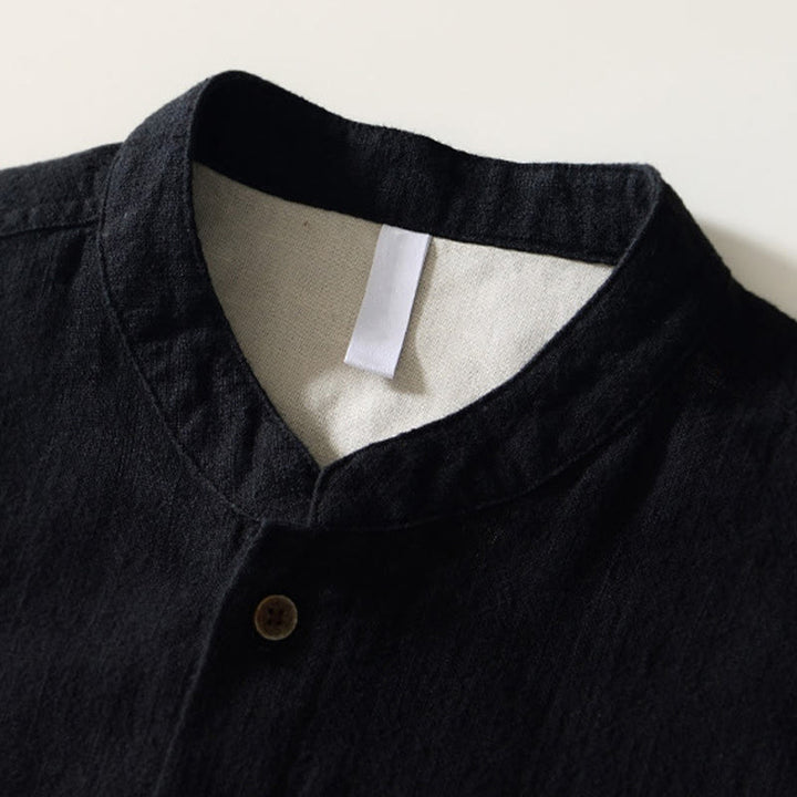 Buddha Stones無地 メンズ ボタン 長袖 コットンリネン シャツ ポケット付き - image 9