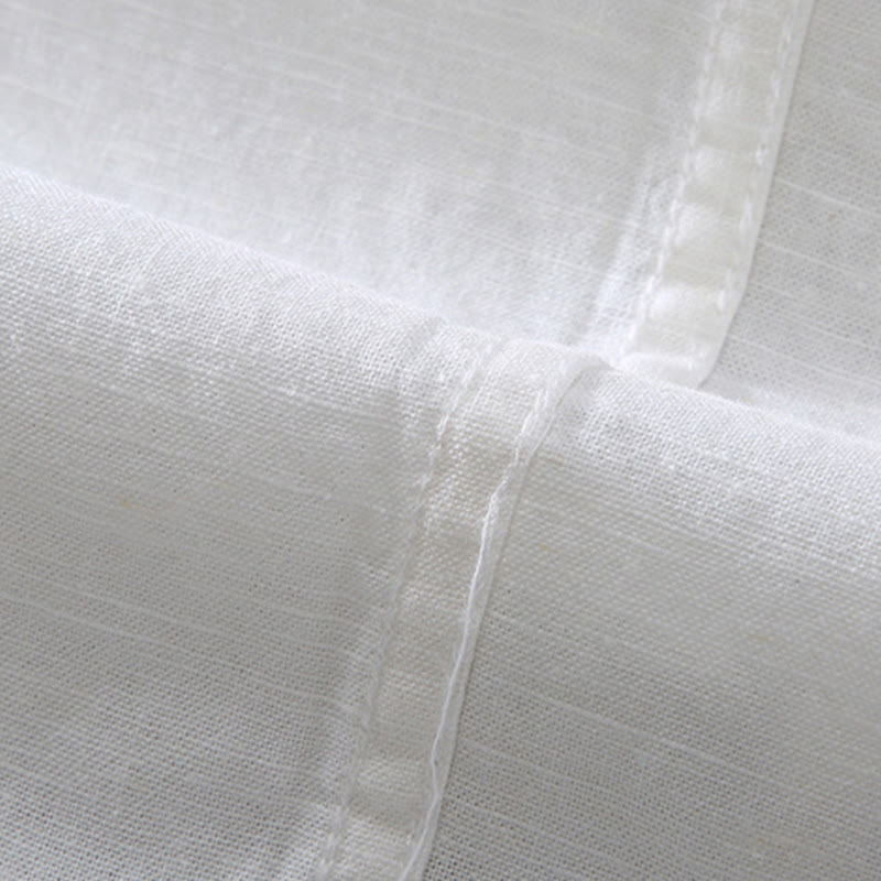 Buddha Stones春の純色ハーフボタンデザインスタンドカラーメンズ半袖リネンシャツポケット付き - image 11