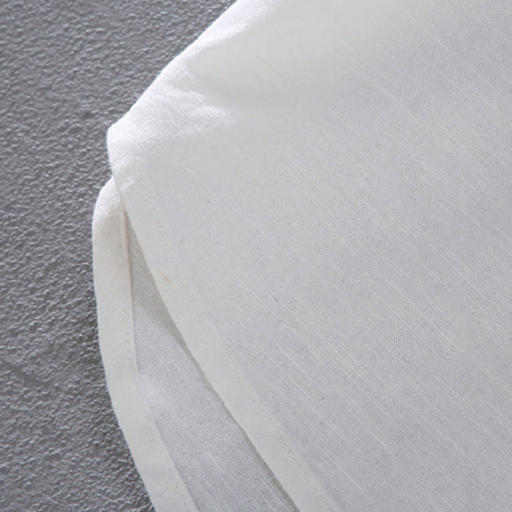 Buddha Stones春の純色ハーフボタンデザインスタンドカラーメンズ半袖リネンシャツポケット付き - image 12