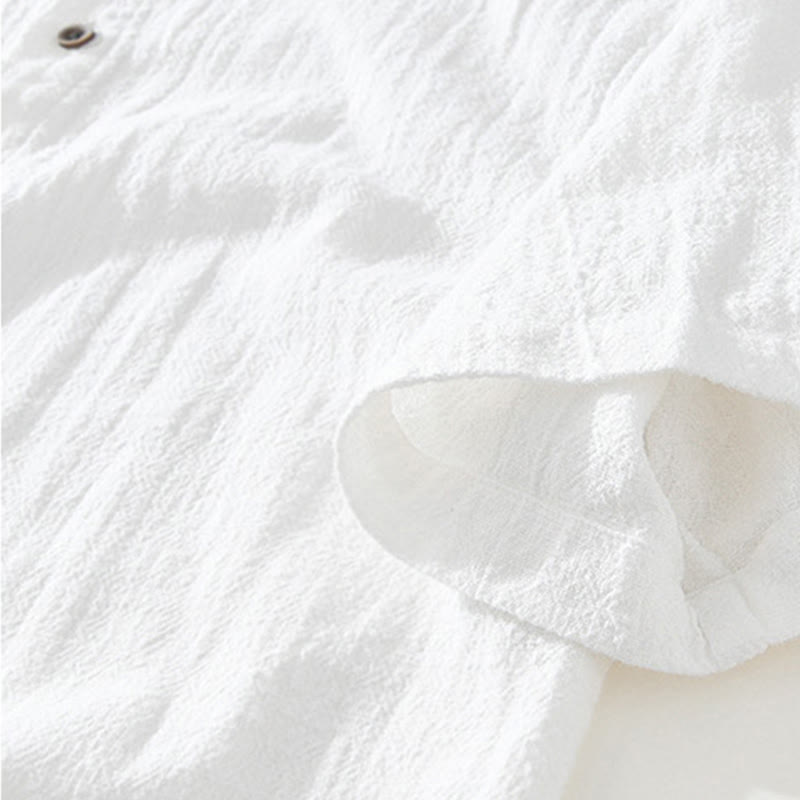 Buddha Stonesカジュアルボタンデザイン スタンドカラー メンズ 半袖 コットンリネン シャツ ポケット付き - image 9