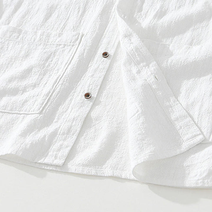 Buddha Stonesカジュアルボタンデザイン スタンドカラー メンズ 半袖 コットンリネン シャツ ポケット付き - image 10