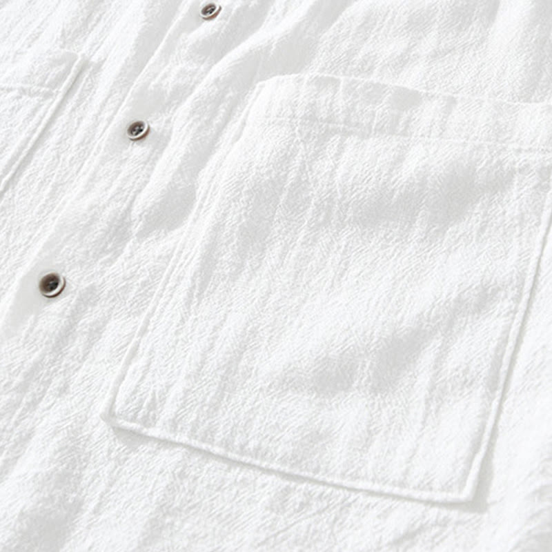 Buddha Stonesカジュアルボタンデザイン スタンドカラー メンズ 半袖 コットンリネン シャツ ポケット付き - image 8