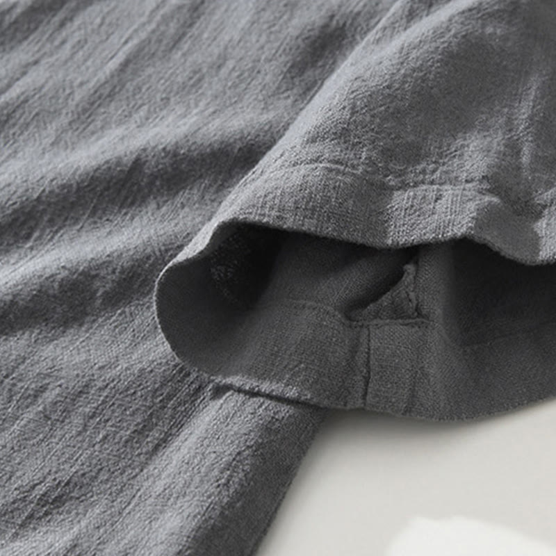 Buddha Stonesカジュアルボタンデザイン スタンドカラー メンズ 半袖 コットンリネン シャツ ポケット付き - image 4