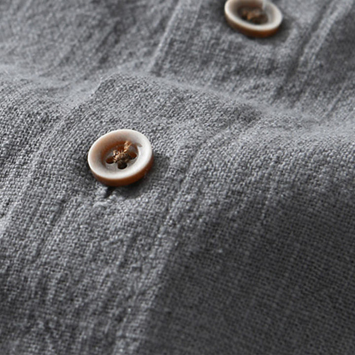 Buddha Stonesカジュアルボタンデザイン スタンドカラー メンズ 半袖 コットンリネン シャツ ポケット付き - image 2