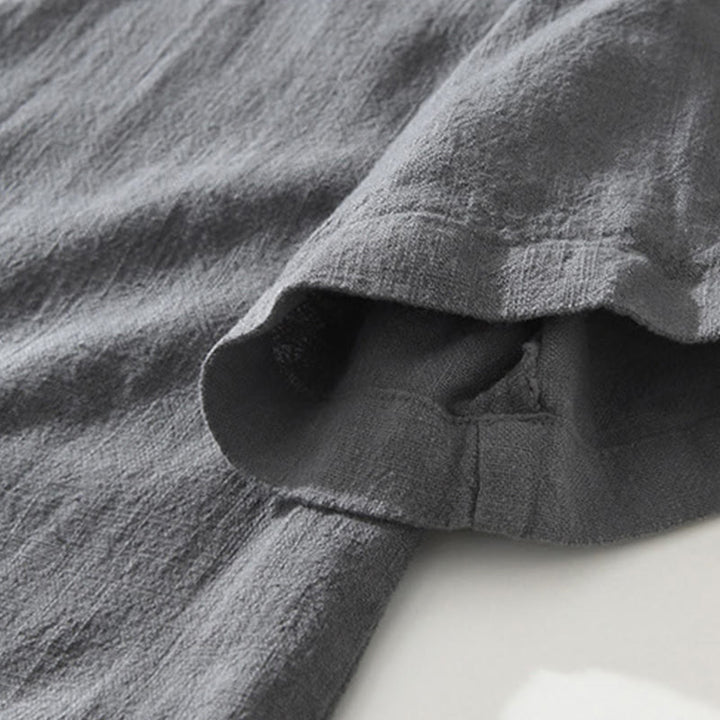 Buddha Stonesカジュアルボタンデザイン スタンドカラー メンズ 半袖 コットンリネン シャツ ポケット付き - image 4