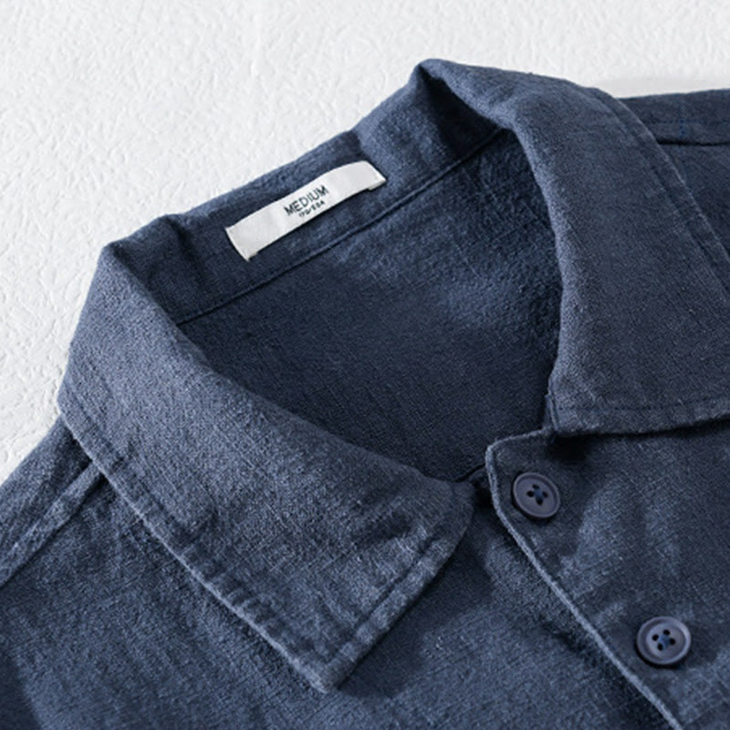 Buddha Stones通勤用 秋冬 無地 ラペル メンズ 長袖 コットンリネン シャツ ポケット付き - image 15