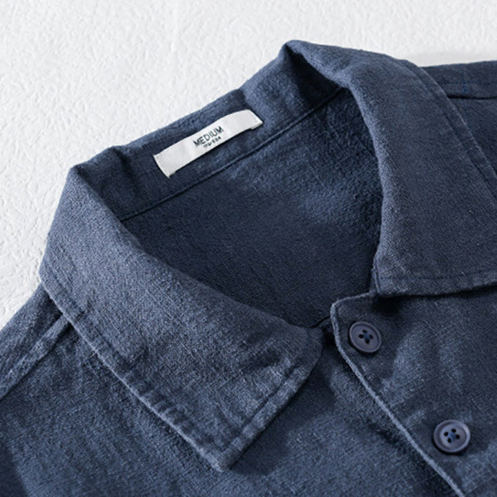 Buddha Stones通勤用 秋冬 無地 ラペル メンズ 長袖 コットンリネン シャツ ポケット付き - image 15