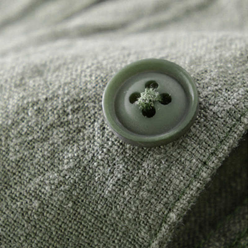 Buddha Stones通勤用 秋冬 無地 ラペル メンズ 長袖 コットンリネン シャツ ポケット付き - image 22