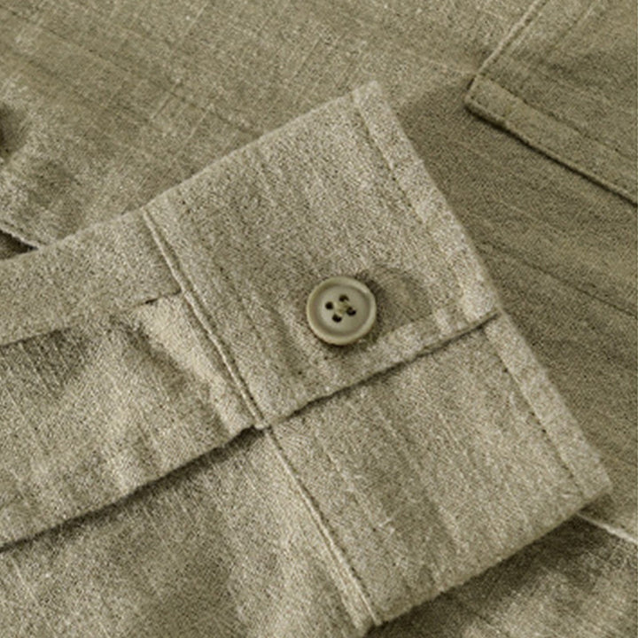 Buddha Stones通勤用 秋冬 無地 ラペル メンズ 長袖 コットンリネン シャツ ポケット付き - image 29