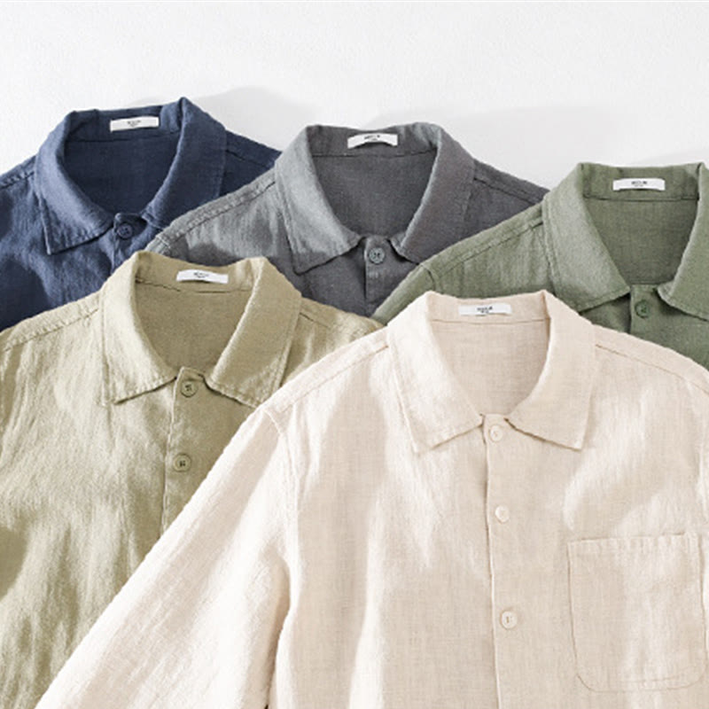Buddha Stones通勤用 秋冬 無地 ラペル メンズ 長袖 コットンリネン シャツ ポケット付き - image 35