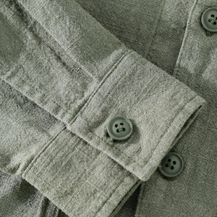 Buddha Stones通勤用 秋冬 無地 ラペル メンズ 長袖 コットンリネン シャツ ポケット付き - image 23