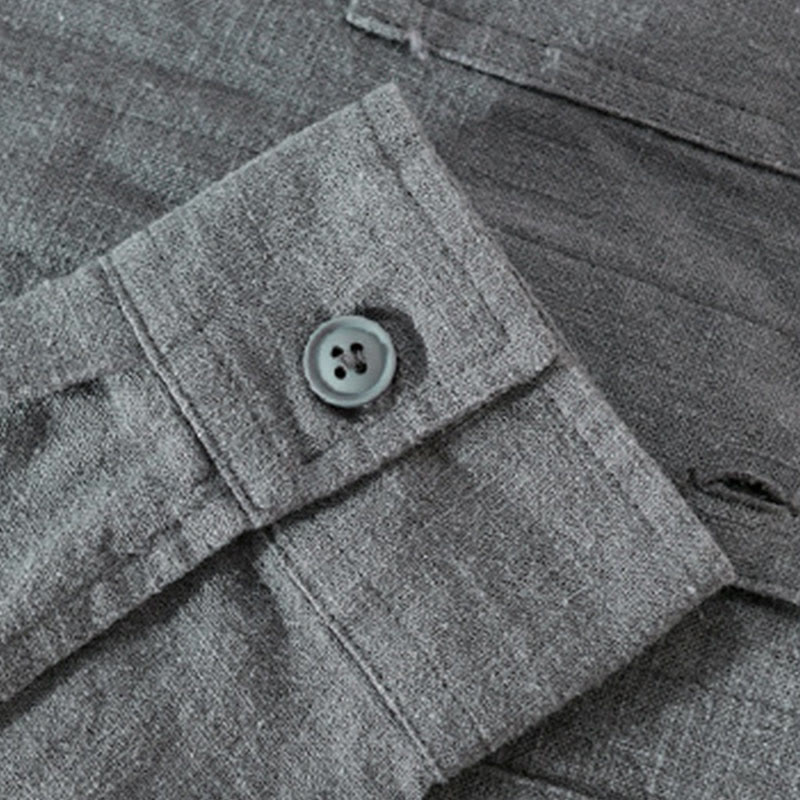 Buddha Stones通勤用 秋冬 無地 ラペル メンズ 長袖 コットンリネン シャツ ポケット付き - image 12