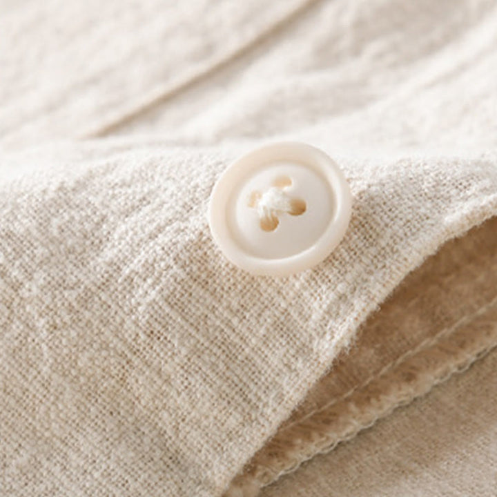 Buddha Stones通勤用 秋冬 無地 ラペル メンズ 長袖 コットンリネン シャツ ポケット付き - image 2