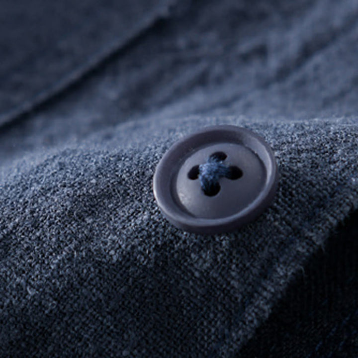 Buddha Stones通勤用 秋冬 無地 ラペル メンズ 長袖 コットンリネン シャツ ポケット付き - image 17