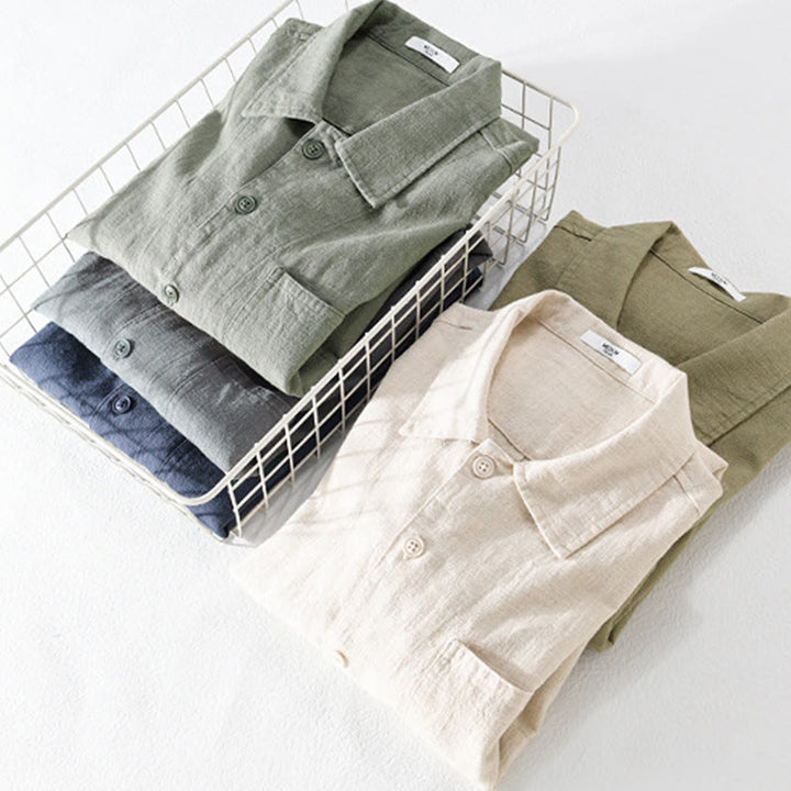 Buddha Stones通勤用 秋冬 無地 ラペル メンズ 長袖 コットンリネン シャツ ポケット付き - image 34