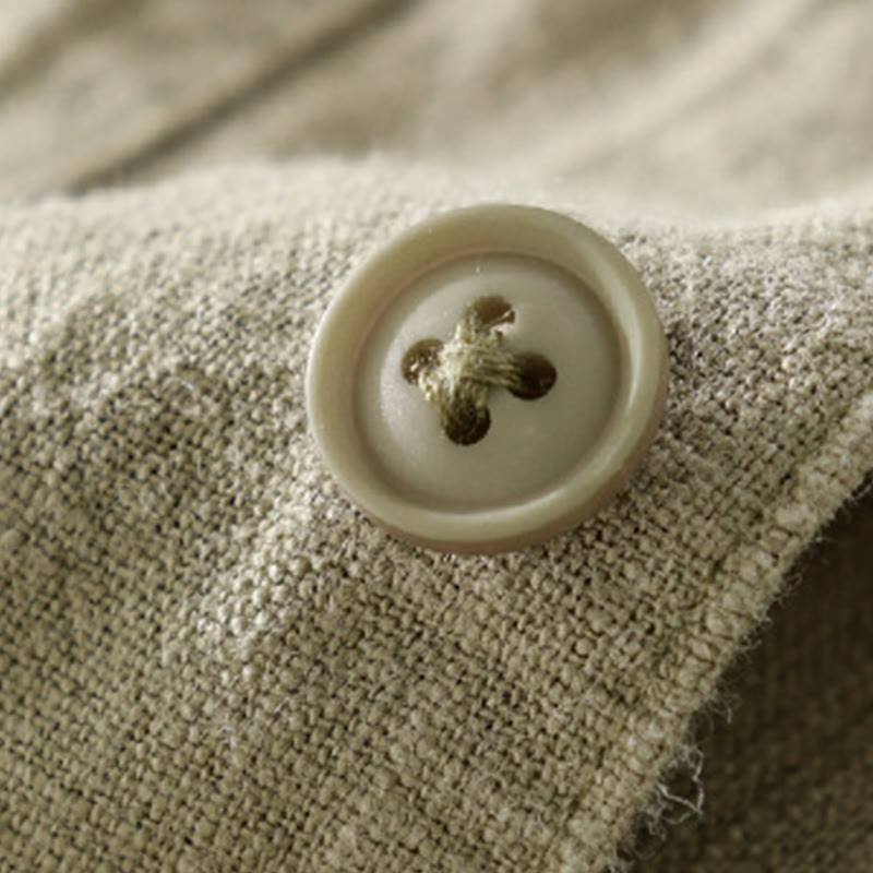 Buddha Stones通勤用 秋冬 無地 ラペル メンズ 長袖 コットンリネン シャツ ポケット付き - image 28