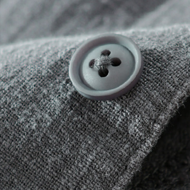 Buddha Stones通勤用 秋冬 無地 ラペル メンズ 長袖 コットンリネン シャツ ポケット付き - image 11