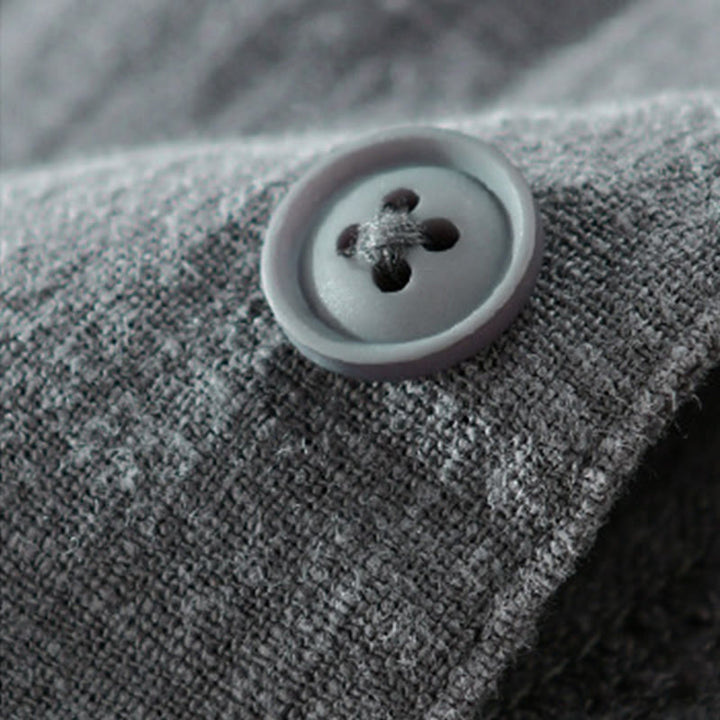 Buddha Stones通勤用 秋冬 無地 ラペル メンズ 長袖 コットンリネン シャツ ポケット付き - image 11