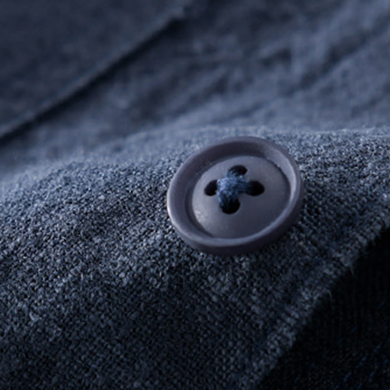 Buddha Stones通勤用 秋冬 無地 ラペル メンズ 長袖 コットンリネン シャツ ポケット付き - image 17