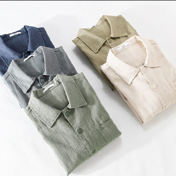 Buddha Stones通勤用 秋冬 無地 ラペル メンズ 長袖 コットンリネン シャツ ポケット付き - image 33